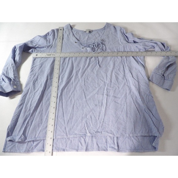 Daisy Fuentes 1X Top Shirt Tunic Hi Low Blue White Stripes Plus Cottage Core - Picture 4 of 12